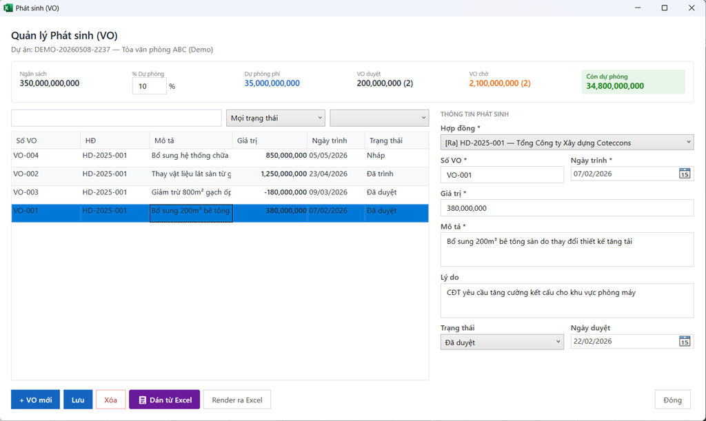 Variation Order workflow
